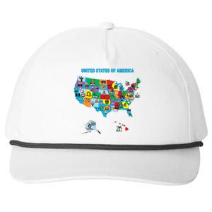 Colorful United States Of America Map Us Landmarks Icons Snapback Five-Panel Rope Hat