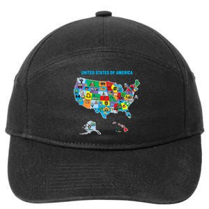 Colorful United States Of America Map Us Landmarks Icons 7-Panel Snapback Hat