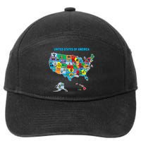 Colorful United States Of America Map Us Landmarks Icons 7-Panel Snapback Hat