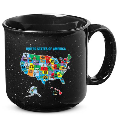 Colorful United States Of America Map Us Landmarks Icons 15oz Campfire Ceramic Mug