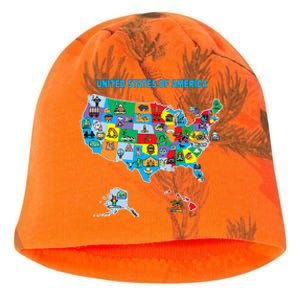 Colorful United States Of America Map Us Landmarks Icons Kati - Camo Knit Beanie