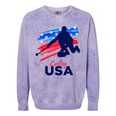 Curling USA Support The Team USA Flag Curl Clean Colorblast Crewneck Sweatshirt