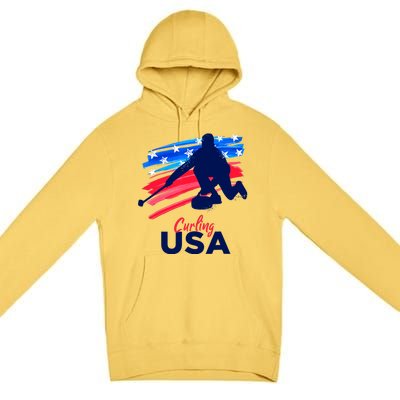 Curling USA Support The Team USA Flag Curl Clean Premium Pullover Hoodie