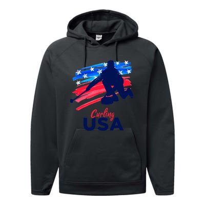 Curling USA Support The Team USA Flag Curl Clean Performance Fleece Hoodie