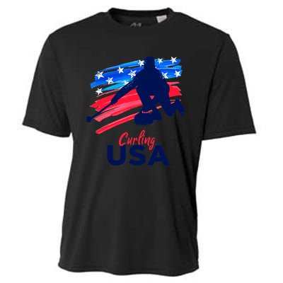 Curling USA Support The Team USA Flag Curl Clean Cooling Performance Crew T-Shirt