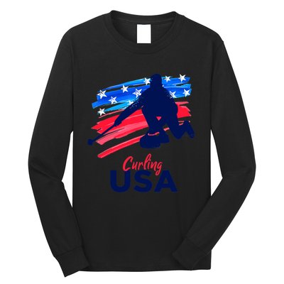 Curling USA Support The Team USA Flag Curl Clean Long Sleeve Shirt