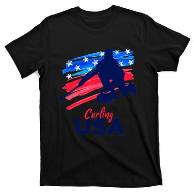 Curling USA Support The Team USA Flag Curl Clean T-Shirt