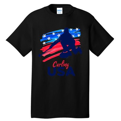 Curling USA Support The Team USA Flag Curl Clean Tall T-Shirt