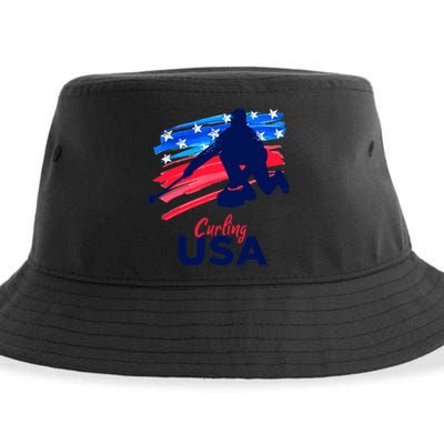 Curling USA Support The Team USA Flag Curl Clean Sustainable Bucket Hat