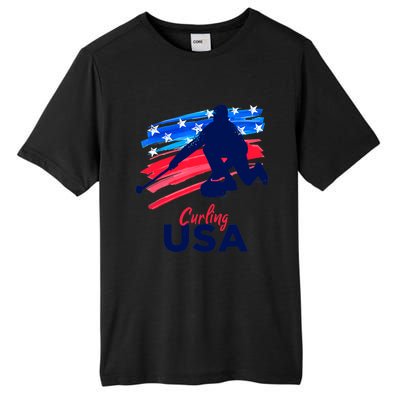 Curling USA Support The Team USA Flag Curl Clean Tall Fusion ChromaSoft Performance T-Shirt