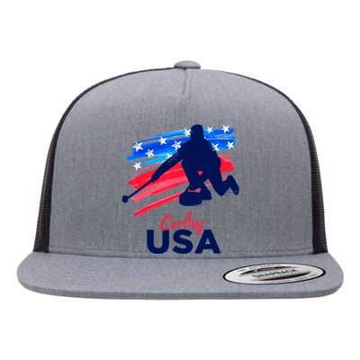 Curling USA Support The Team USA Flag Curl Clean Flat Bill Trucker Hat