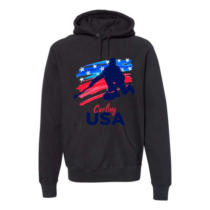 Curling USA Support The Team USA Flag Curl Clean Premium Hoodie