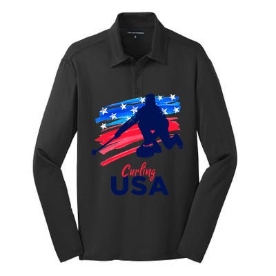 Curling USA Support The Team USA Flag Curl Clean Silk Touch Performance Long Sleeve Polo