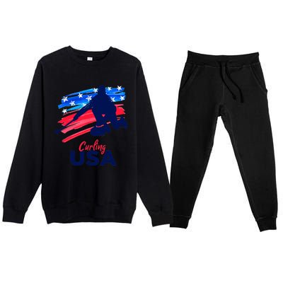 Curling USA Support The Team USA Flag Curl Clean Premium Crewneck Sweatsuit Set