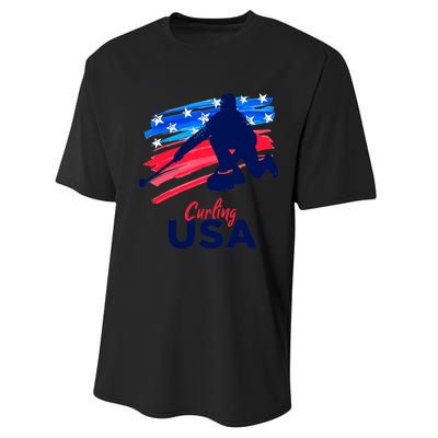 Curling USA Support The Team USA Flag Curl Clean Performance Sprint T-Shirt