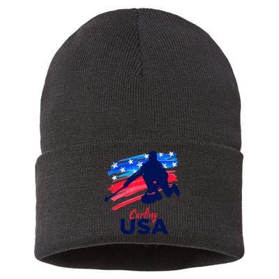 Curling USA Support The Team USA Flag Curl Clean Sustainable Knit Beanie