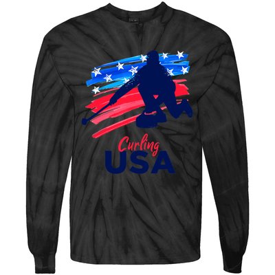 Curling USA Support The Team USA Flag Curl Clean Tie-Dye Long Sleeve Shirt