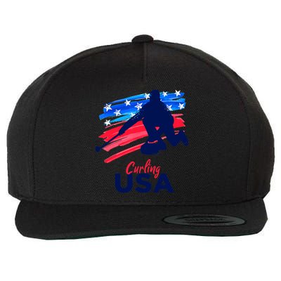 Curling USA Support The Team USA Flag Curl Clean Wool Snapback Cap