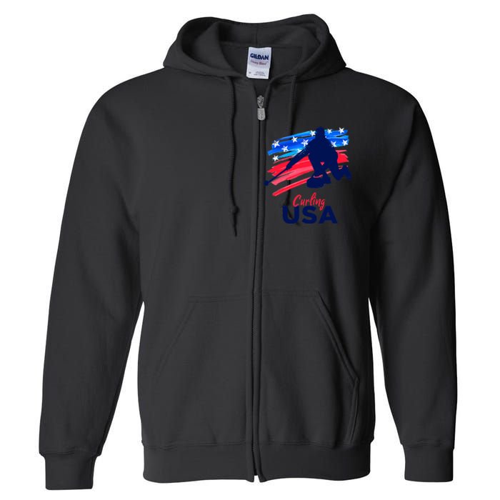 Curling USA Support The Team USA Flag Curl Clean Full Zip Hoodie