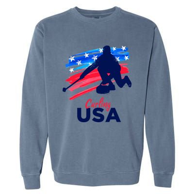 Curling USA Support The Team USA Flag Curl Clean Garment-Dyed Sweatshirt