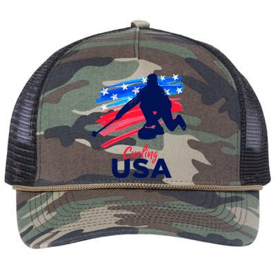 Curling USA Support The Team USA Flag Curl Clean Retro Rope Trucker Hat Cap