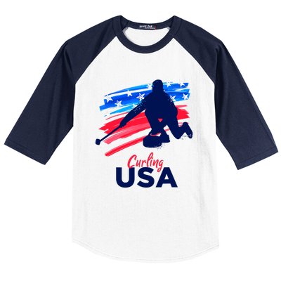 Curling USA Support The Team USA Flag Curl Clean Baseball Sleeve Shirt