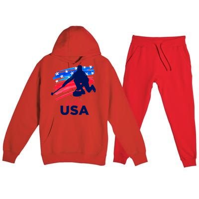 Curling USA Support The Team USA Flag Curl Clean Premium Hooded Sweatsuit Set