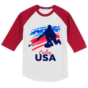 Curling USA Support The Team USA Flag Curl Clean Kids Colorblock Raglan Jersey