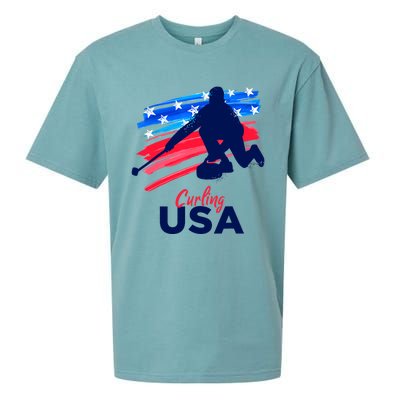 Curling USA Support The Team USA Flag Curl Clean Sueded Cloud Jersey T-Shirt