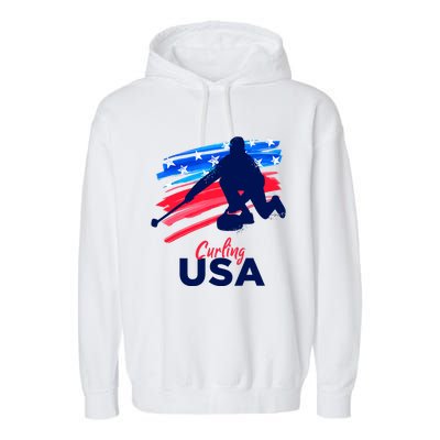 Curling USA Support The Team USA Flag Curl Clean Garment-Dyed Fleece Hoodie