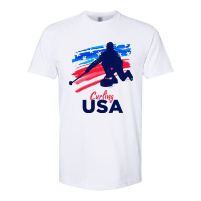 Curling USA Support The Team USA Flag Curl Clean Softstyle CVC T-Shirt