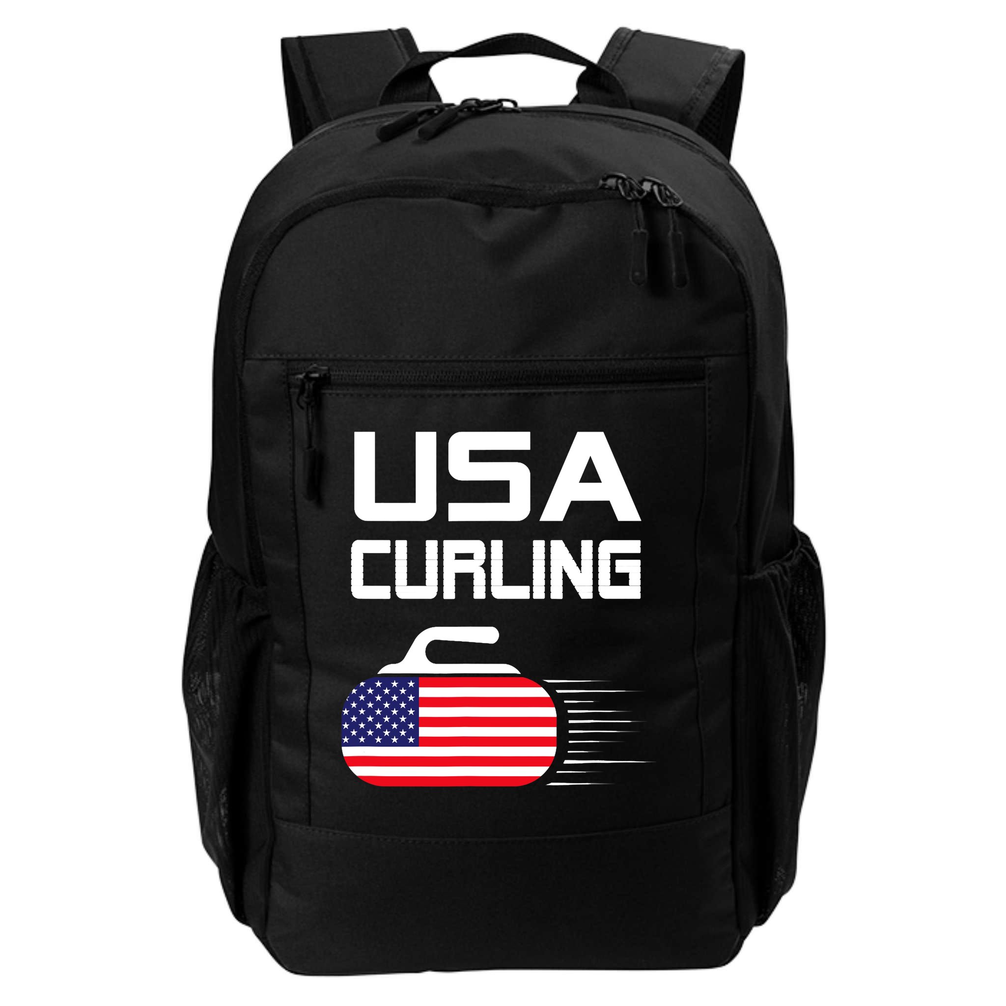Curling USA Support Team American Flag Winter Sports Lovers Backpack