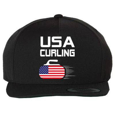 Curling USA Support Team American Flag Winter Sports Lovers Wool Snapback Cap