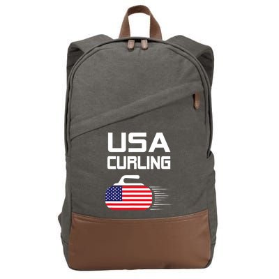 Curling USA Support Team American Flag Winter Sports Lovers Cotton Canvas Backpack