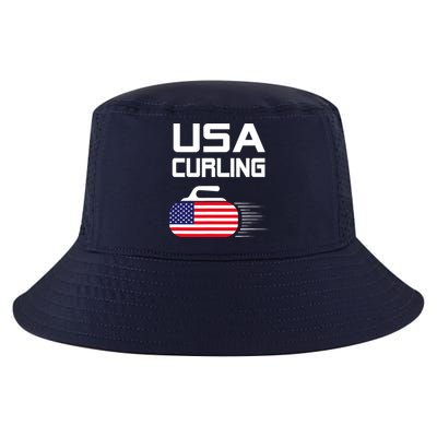 Curling USA Support Team American Flag Winter Sports Lovers Cool Comfort Performance Bucket Hat