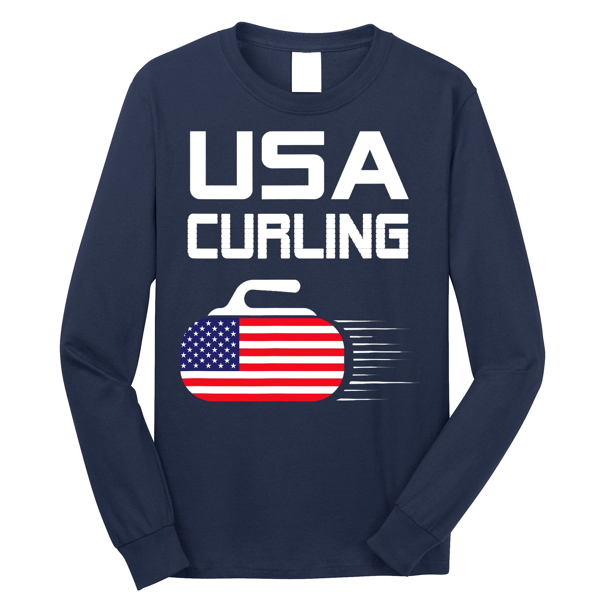 Curling USA Support Team American Flag Winter Sports Lovers Long Sleeve Shirt
