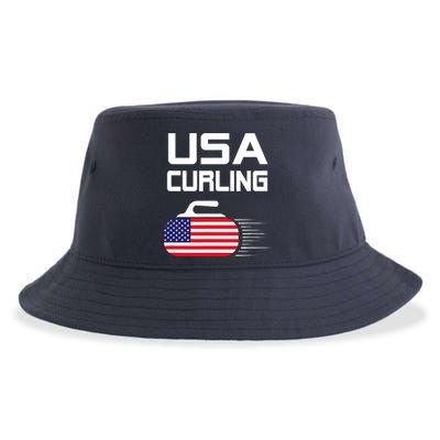 Curling USA Support Team American Flag Winter Sports Lovers Sustainable Bucket Hat