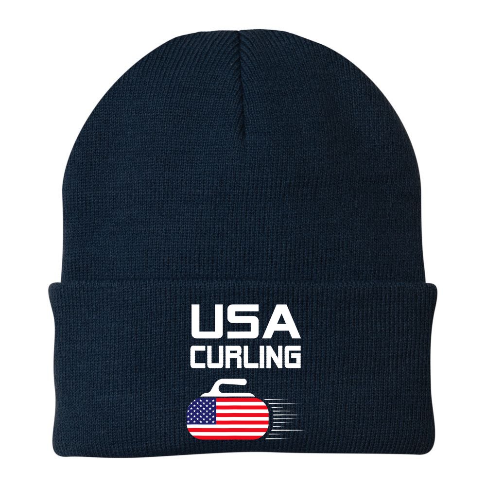 Curling USA Support Team American Flag Winter Sports Lovers Beanie