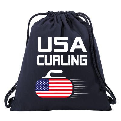 Curling USA Support Team American Flag Winter Sports Lovers Drawstring Bag