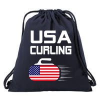 Curling USA Support Team American Flag Winter Sports Lovers Drawstring Bag