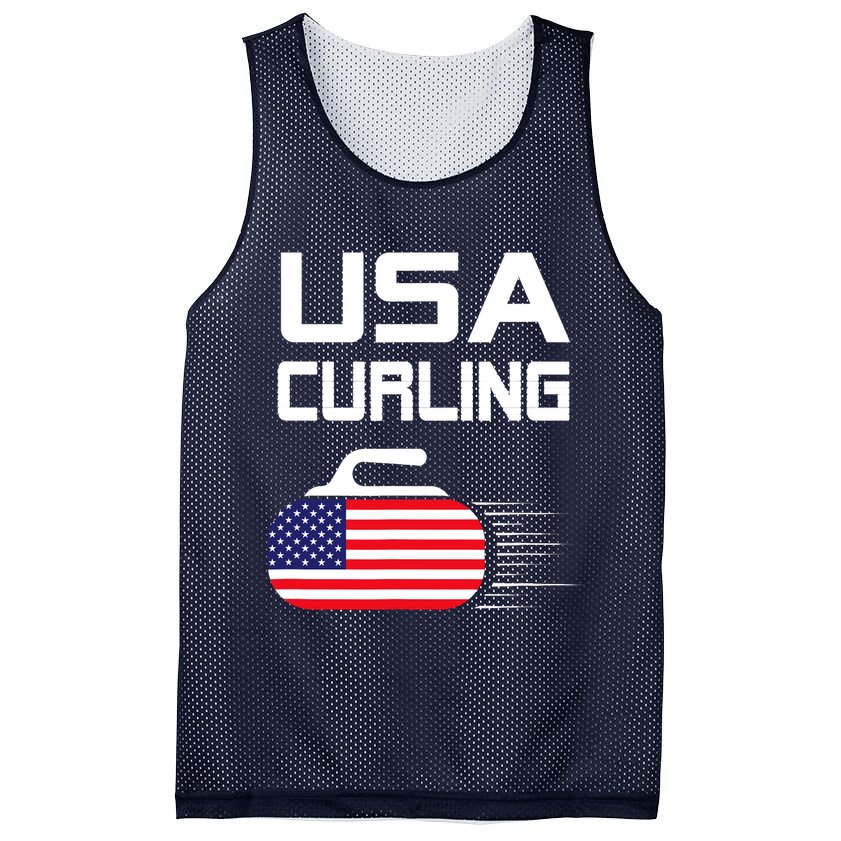 Curling USA Support Team American Flag Winter Sports Lovers Mesh Reversible Basketball Jersey Tank