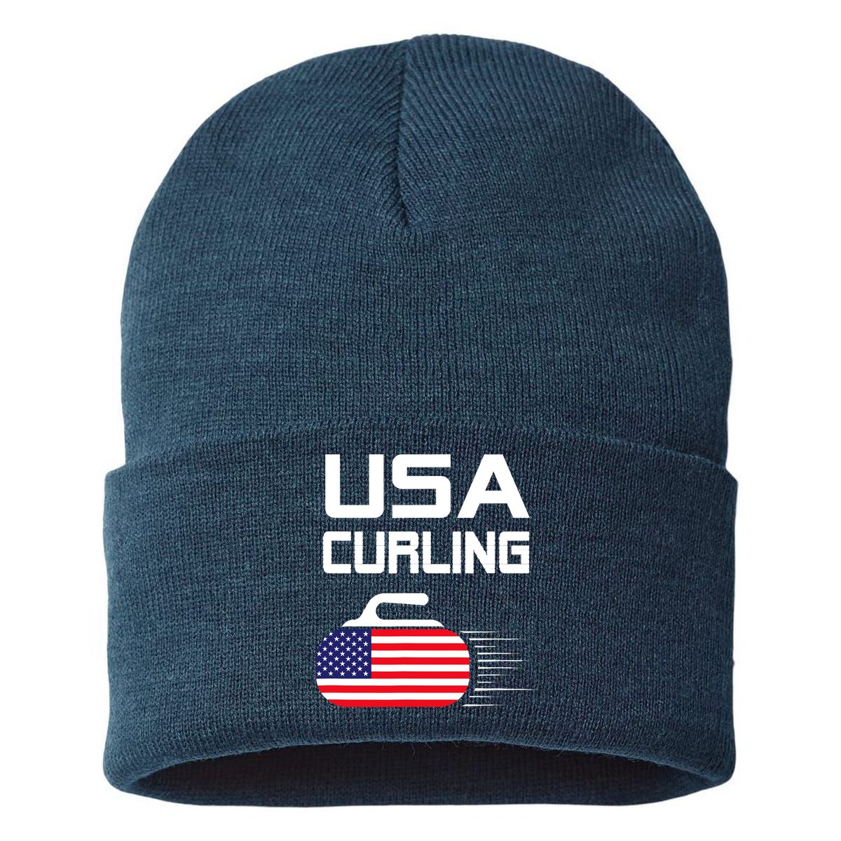Curling USA Support Team American Flag Winter Sports Lovers Sustainable Knit Beanie