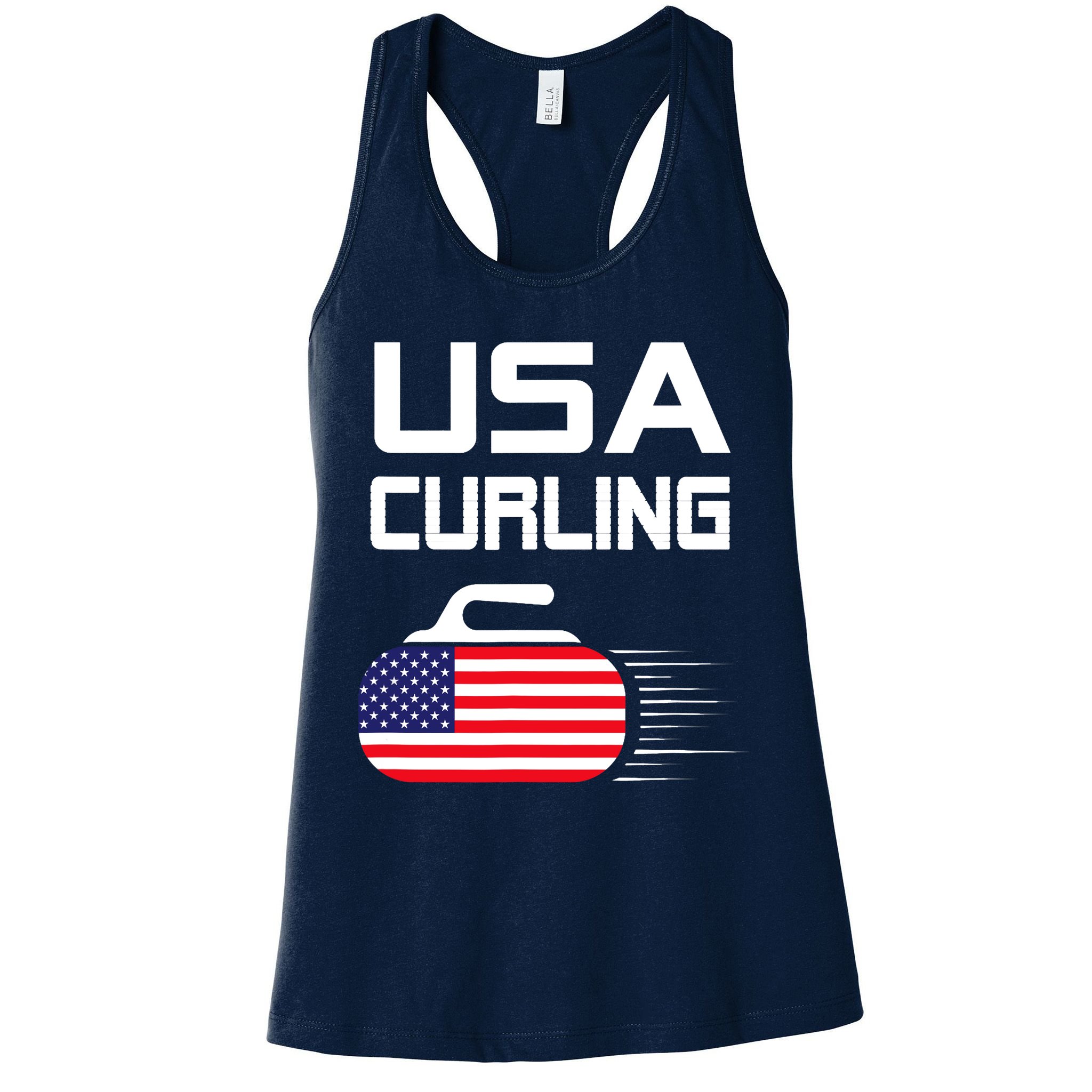 Curling USA Support Team American Flag Winter Sports Lovers Womens Tank Top