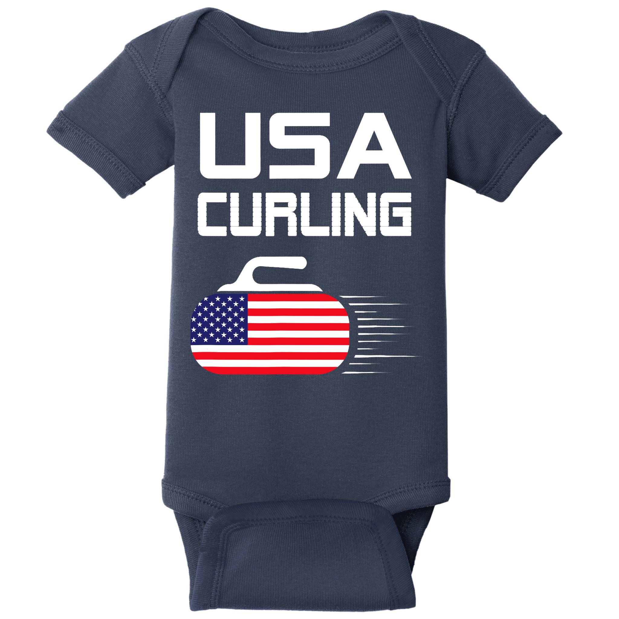 Curling USA Support Team American Flag Winter Sports Lovers Baby Bodysuit