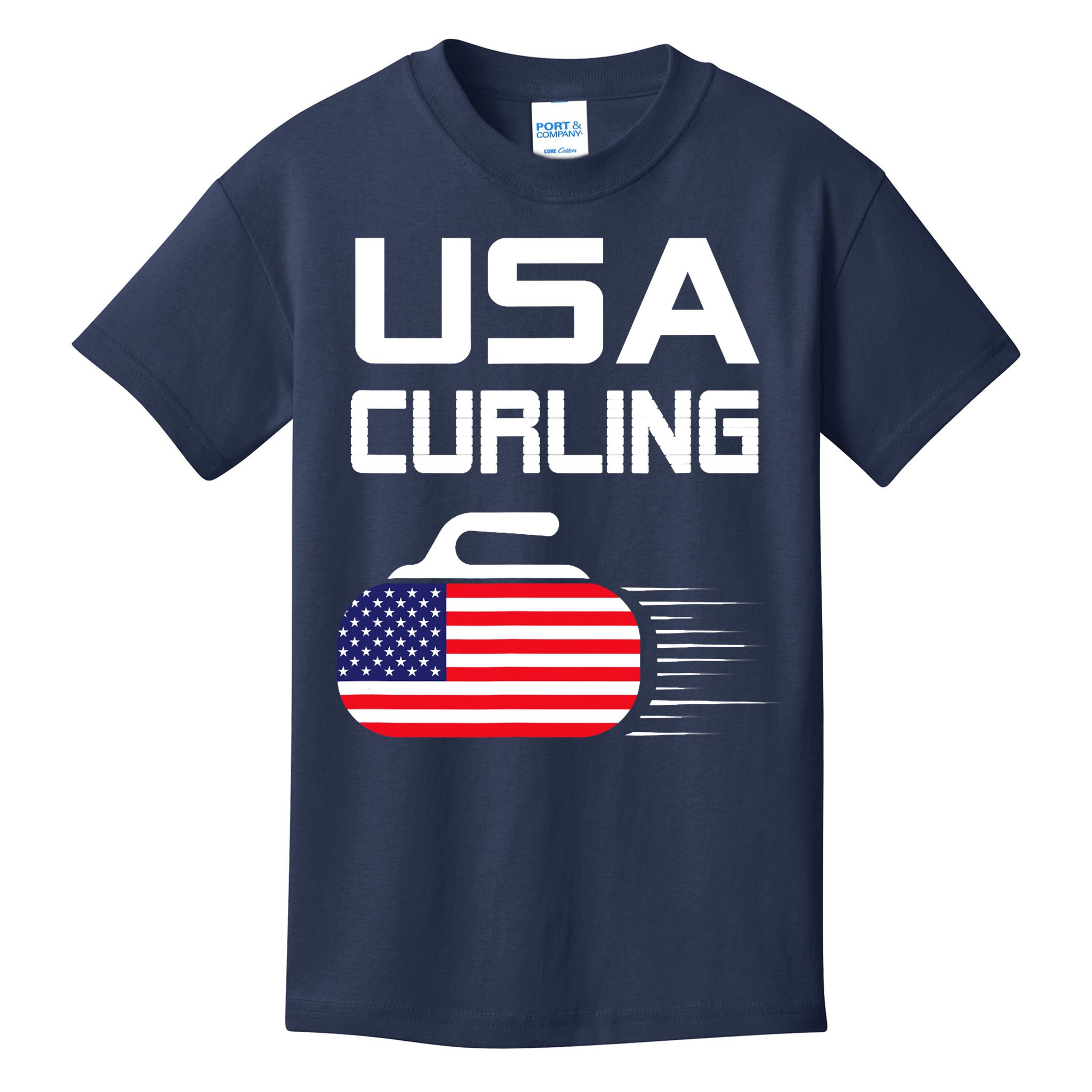 Curling USA Support Team American Flag Winter Sports Lovers Kids T-Shirt
