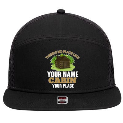 Custom Cabin Camping Trip Personalize 7 Panel Mesh Trucker Snapback Hat