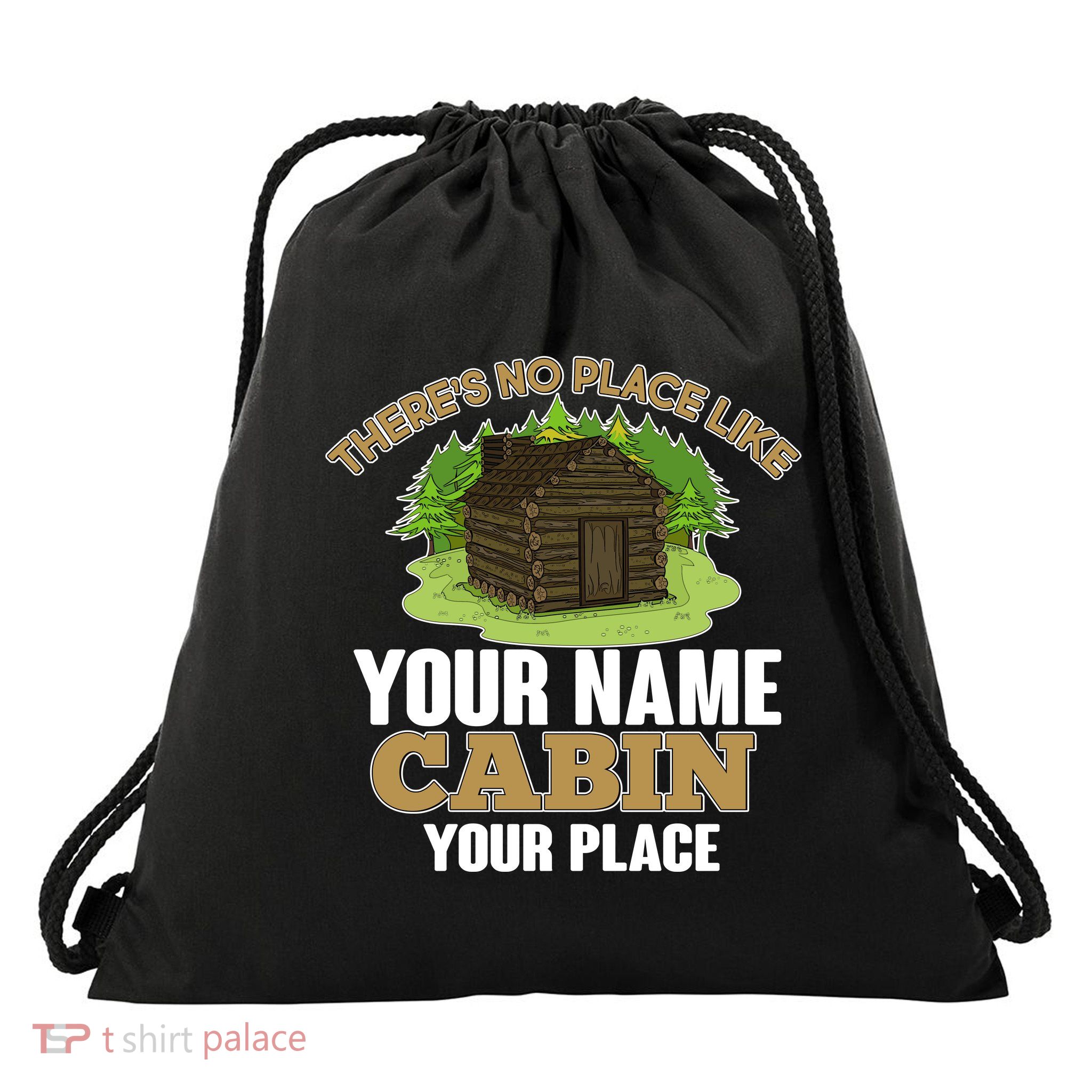 Custom Cabin Camping Trip Personalize Drawstring Bag