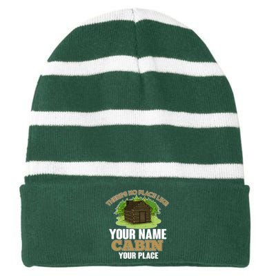 Custom Cabin Camping Trip Personalize Striped Beanie with Solid Band