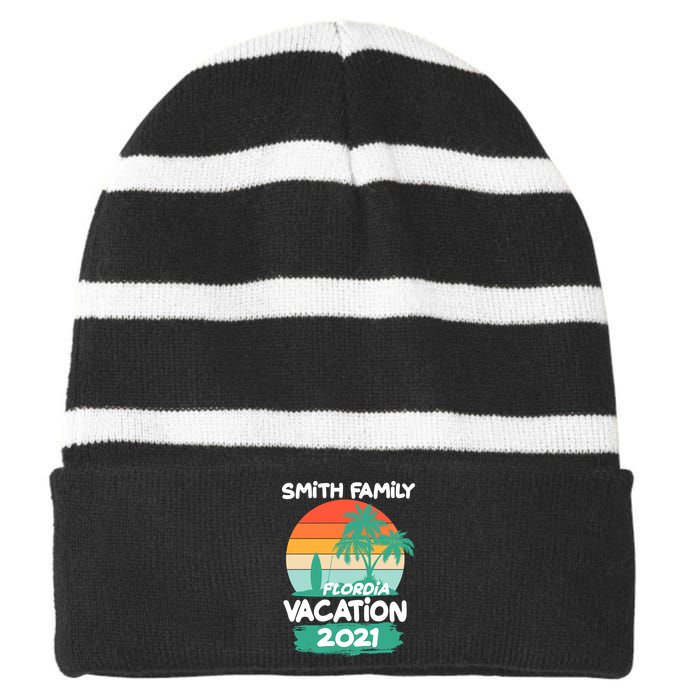 Custom Family Vacation Personalize Design Striped Beanie with Solid Band