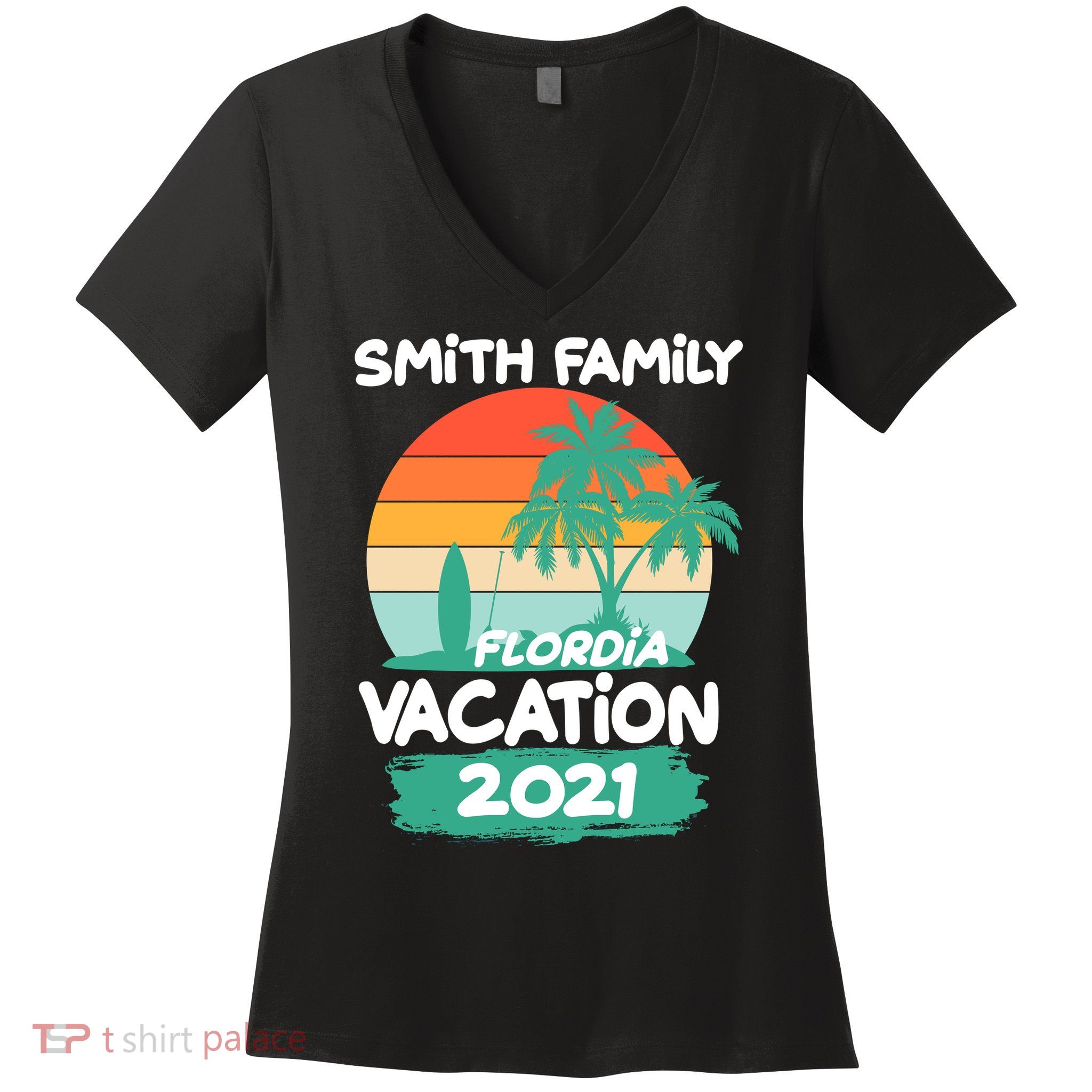 Custom Family Vacation Personalize Design Women's V-Neck T-Shirt